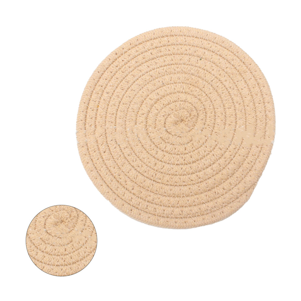Round Woven Cotton Cup Mat Pad 11cm Khaki Insulation-image-OPC-PHZQ2JD-NEW