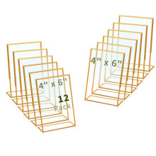 12 Pack Gold Frames Slant Back Plastic Paper Clear Sign Display Stand for Office Restaurant 4x6