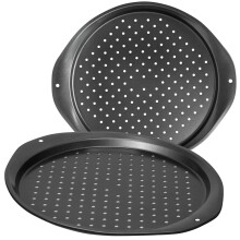 2 Piece Non-Stick Large Perforated Round Carbon Steel Pizza Pan for Home Restaurant 14-Inch