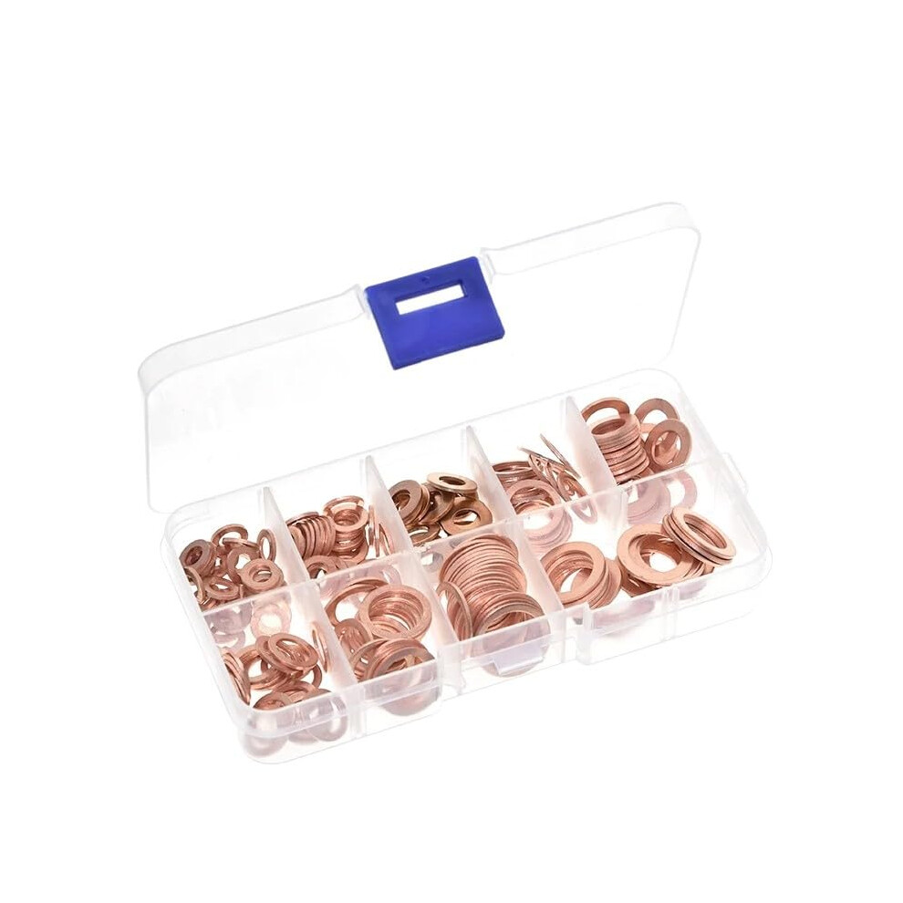 200Pcs Copper Washer Gasket Nut And Bolt Set Flat Ring Seal Assortment Kit With Box M4/M5/M6/M8/M10/M12/M14 373679291322