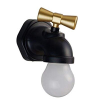 BlueSun Novel Weird Voice Controlled Faucet Night Light Battery Operated Smart Bedside LED Bulb Vintage Style Wall Light Warm White Light (Black)