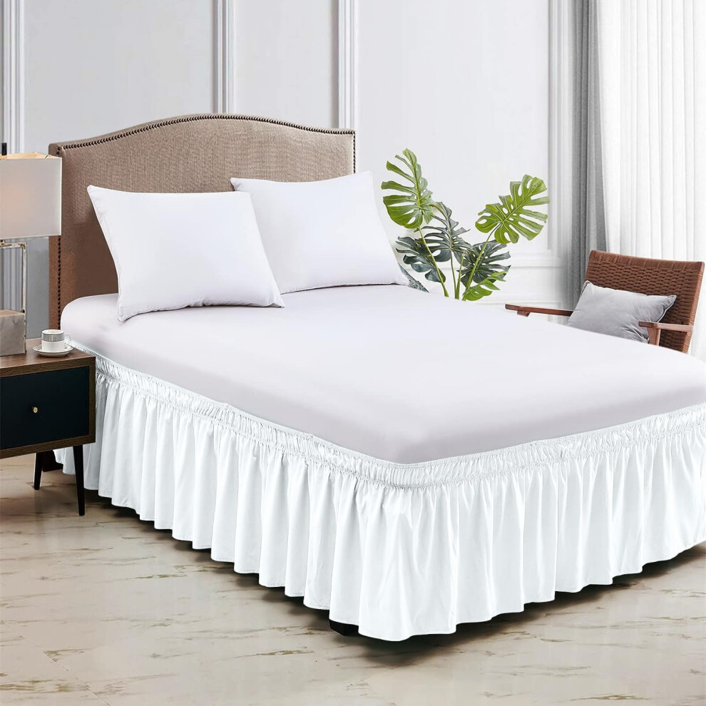 Wrap Around Bed Skirt White King Size 18 Inch Tailored Drop, Soft Double Brushed Premium Microfiber, Luxury, Easy to Care Wrinkle/Fade Resistance