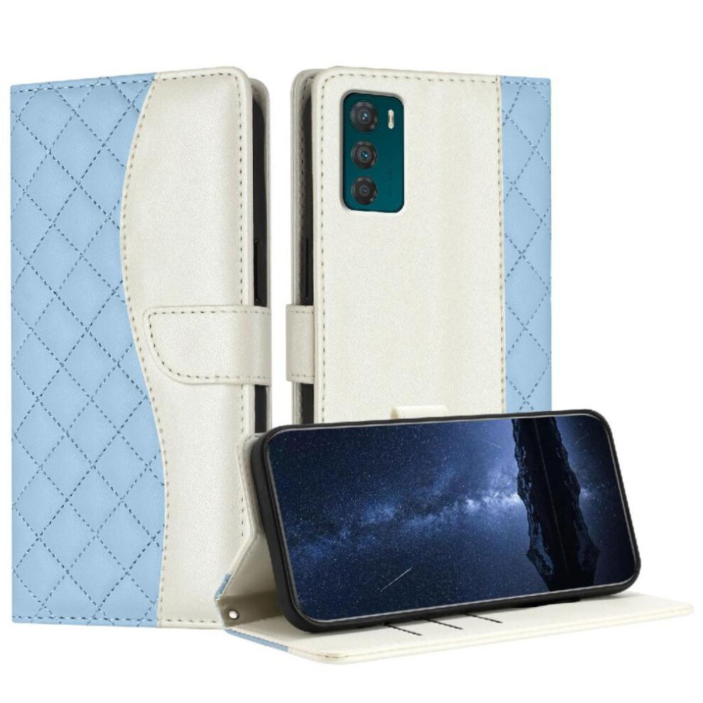 (Light ) Flip Case For Motorola Moto G42 Magnetic Light Color Wrist Strap Wallet Protection Card Slots Holder Blue 764563092765