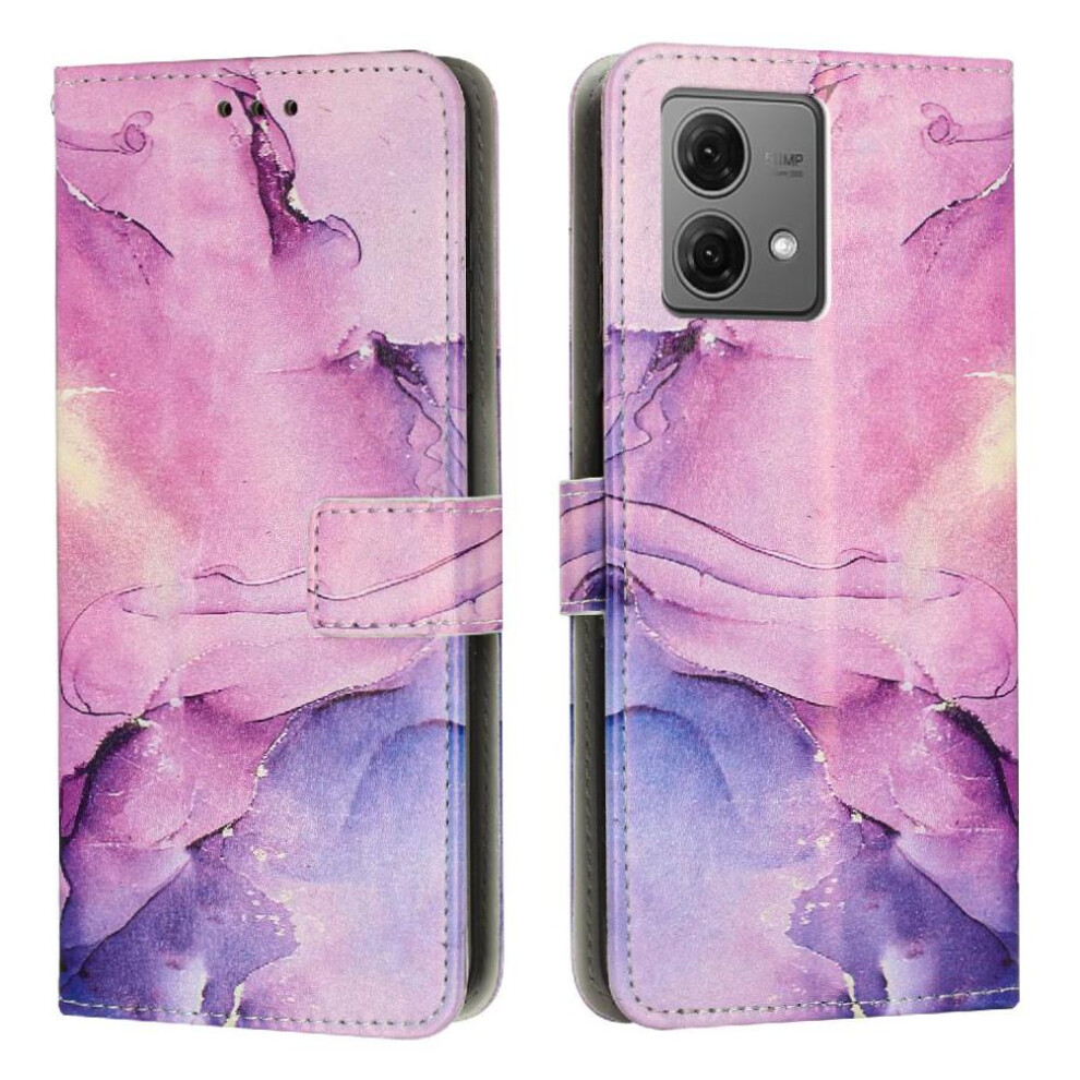 (Purple) Flip Case For Motorola Moto G84 Wallet Case Painted Marble Buckle Flap Card Insertion Purple 764563093052