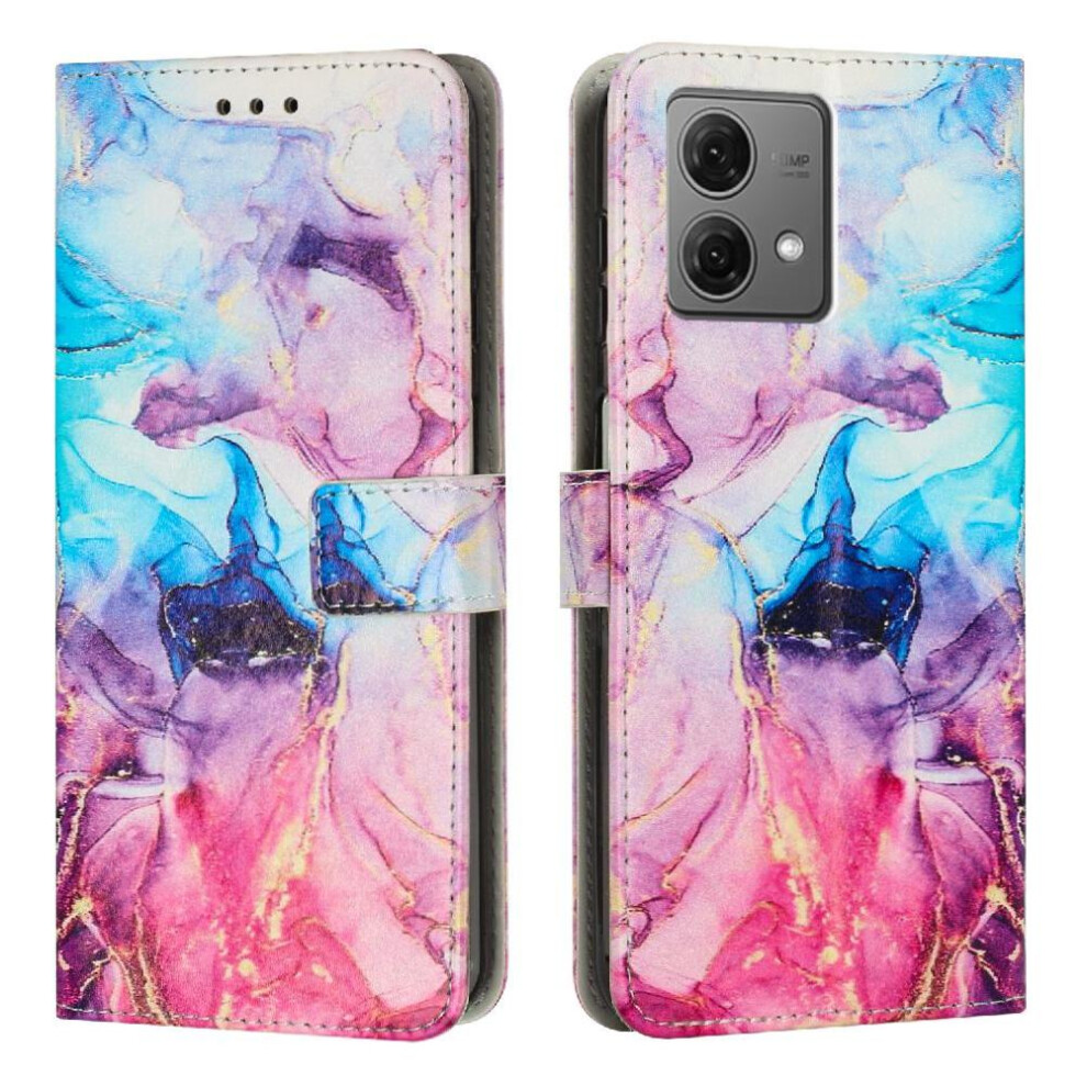 (Pinkish ) Flip Case For Motorola Moto G84 Wallet Case Painted Marble Buckle Flap Card Insertion Purple 764563093083