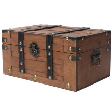 Vintage Wooden Decorative Brown Treasure Chest Storage Box with Hinged Lid