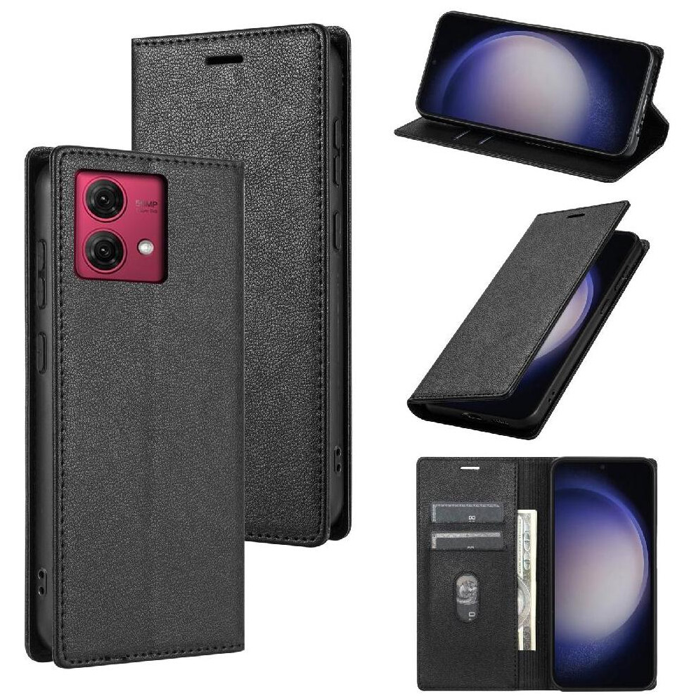 (Black) Business Style Case For Motorola Moto G84 Card Holder Flip Case Kickstand Magnetic Closure Shockproof Black 764563093281