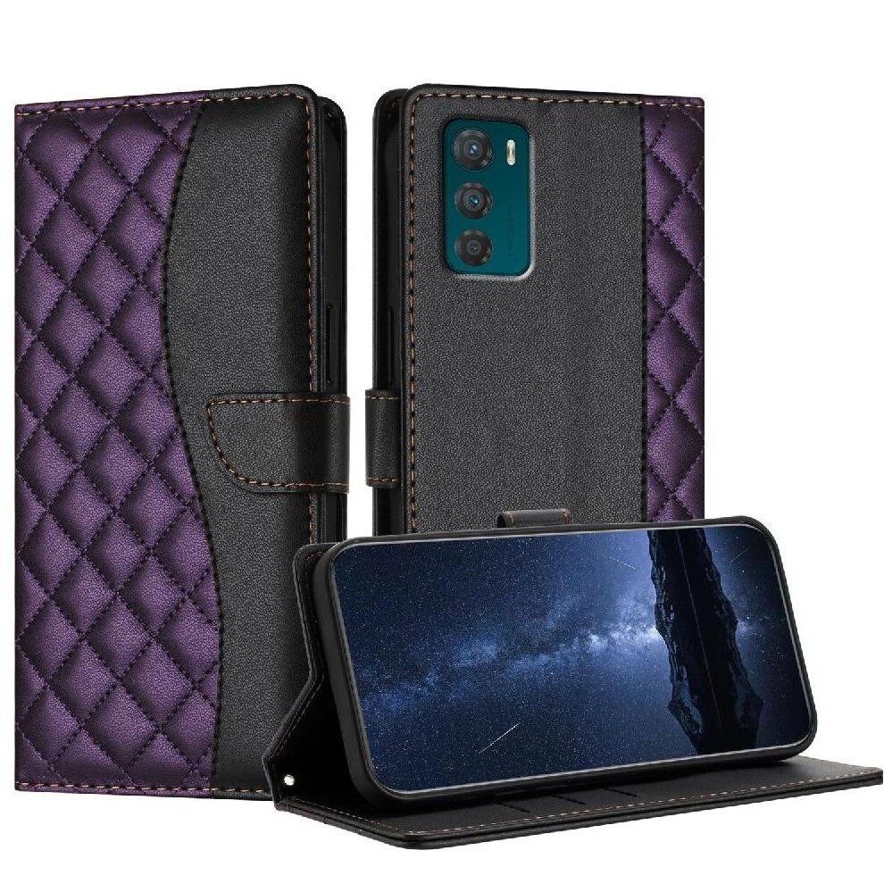 (Purple) Flip Case For Motorola Moto G42 Wrist Strap Magnetic Card Slots Holder Wallet Protection Pu Leather Purple 764563093427