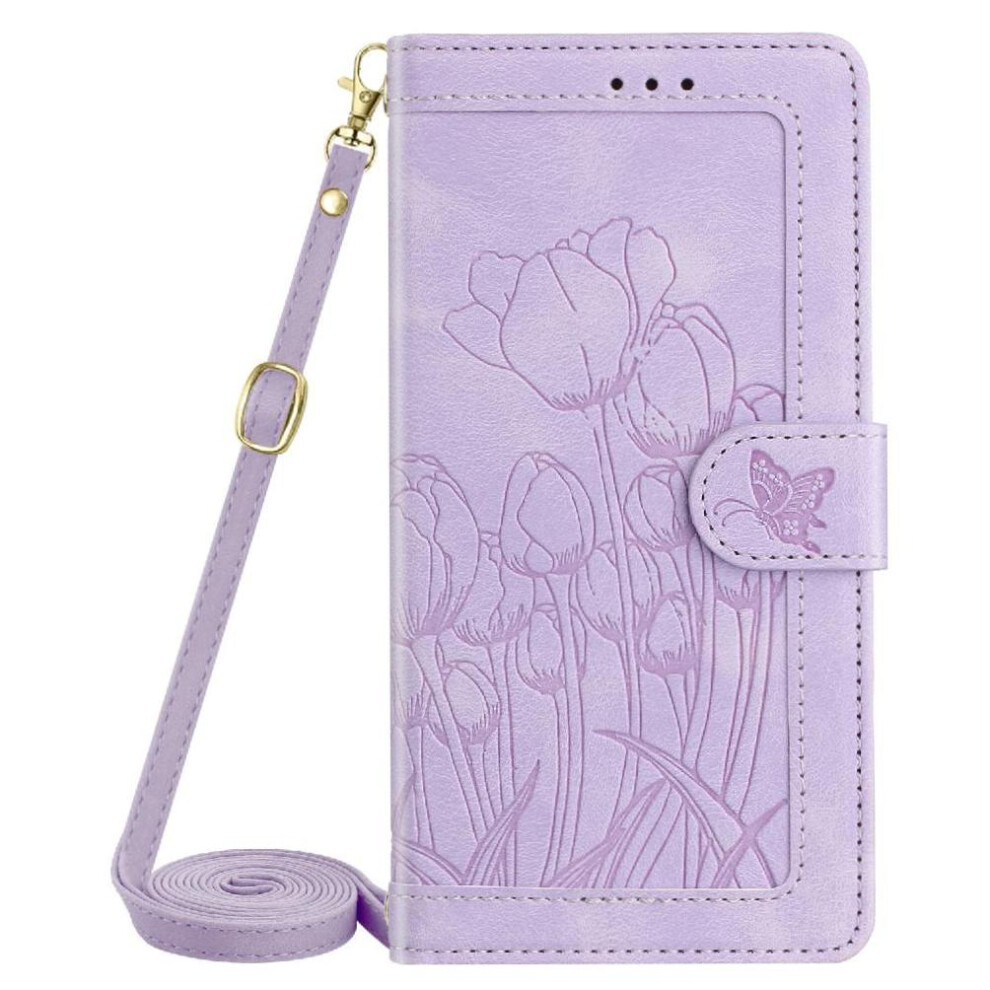 ( Violet) Fashion Wallet Case For Motorola Moto G84 5G Crossbody And Wrist Strap Magnetic Closure Kickstand Pu Leather Tulip Embossed Flip Case Light 764563093878