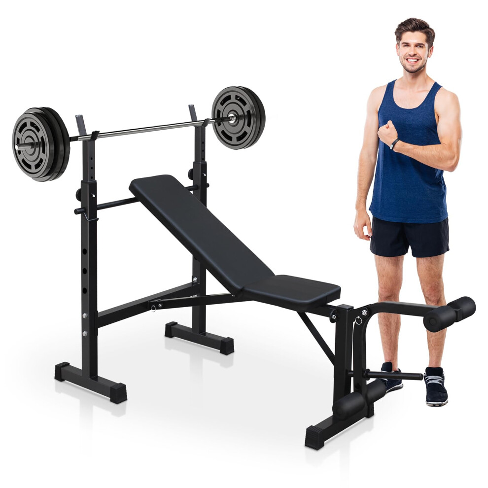 Weight Bench, Olympic Bench Press Set with Squat Rack, Foldable Weight Bench for Home Gym, Adjustable Workout Bench Press Set with Leg Developer