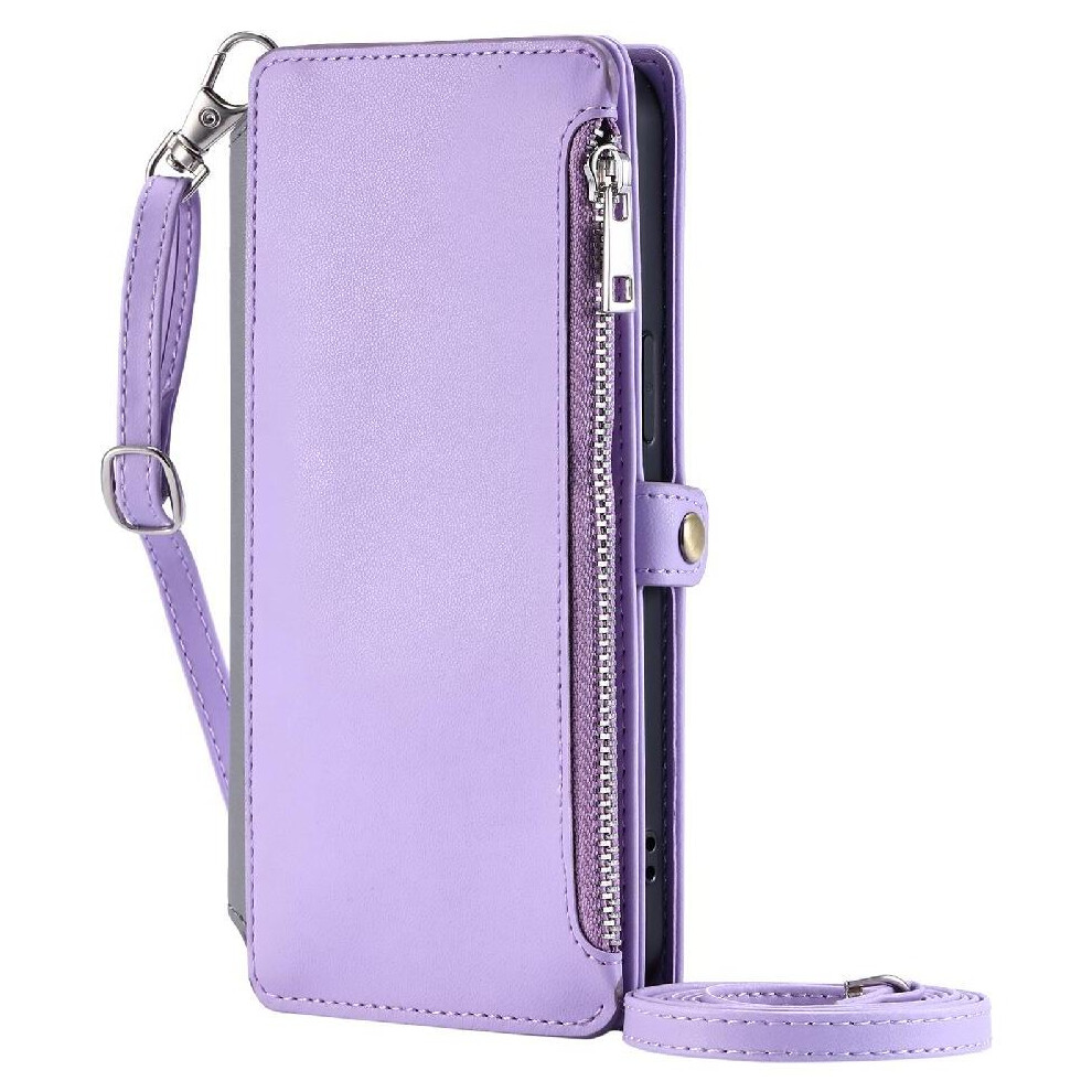 (Purple) Crossbody Case For Motorola Moto G84 Zipper Bills Slot 9 Card Slots Case Wallet Rfid Blocking Long Lanyard Purple 764563094462