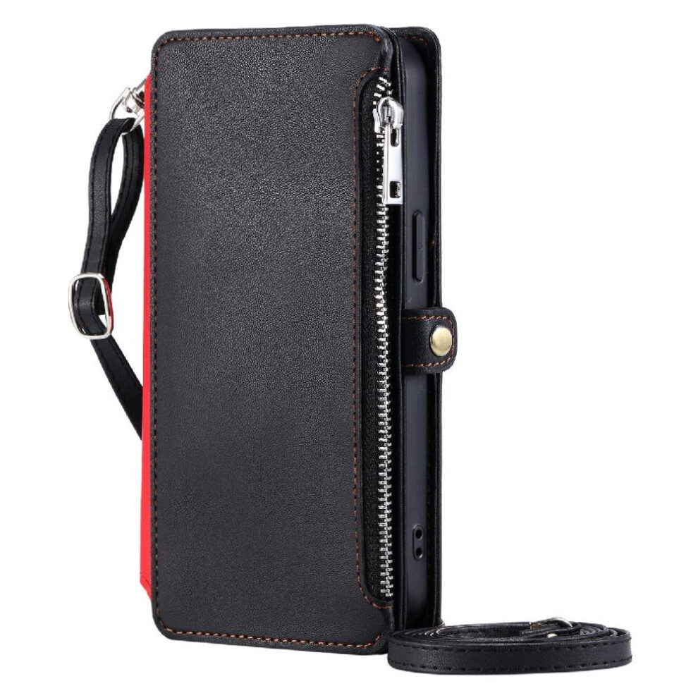 (Black) Crossbody Case For Motorola Moto G84 Zipper Bills Slot 9 Card Slots Case Wallet Rfid Blocking Long Lanyard Black 764563094509