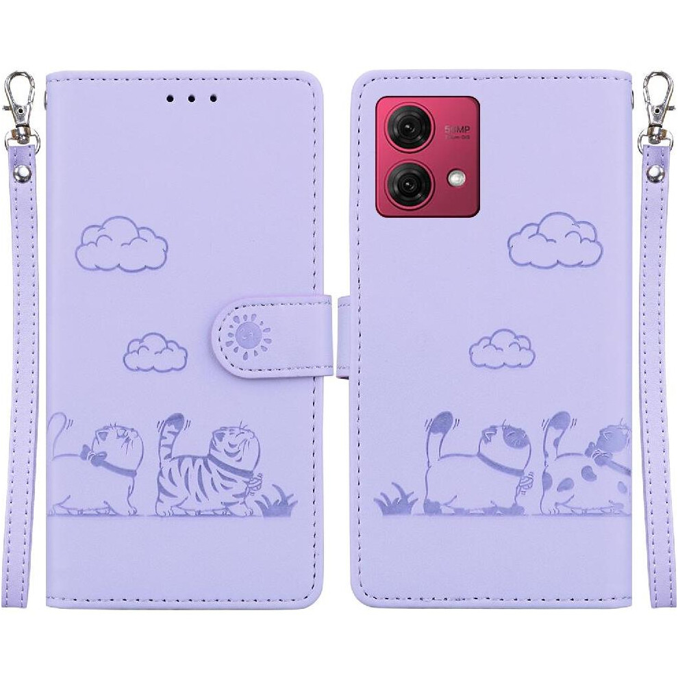 (Purple) Flip Case For Motorola Moto G84 Card Slot Holder Kickstand Cat Rfid Leather Wallet Purple 764563094530