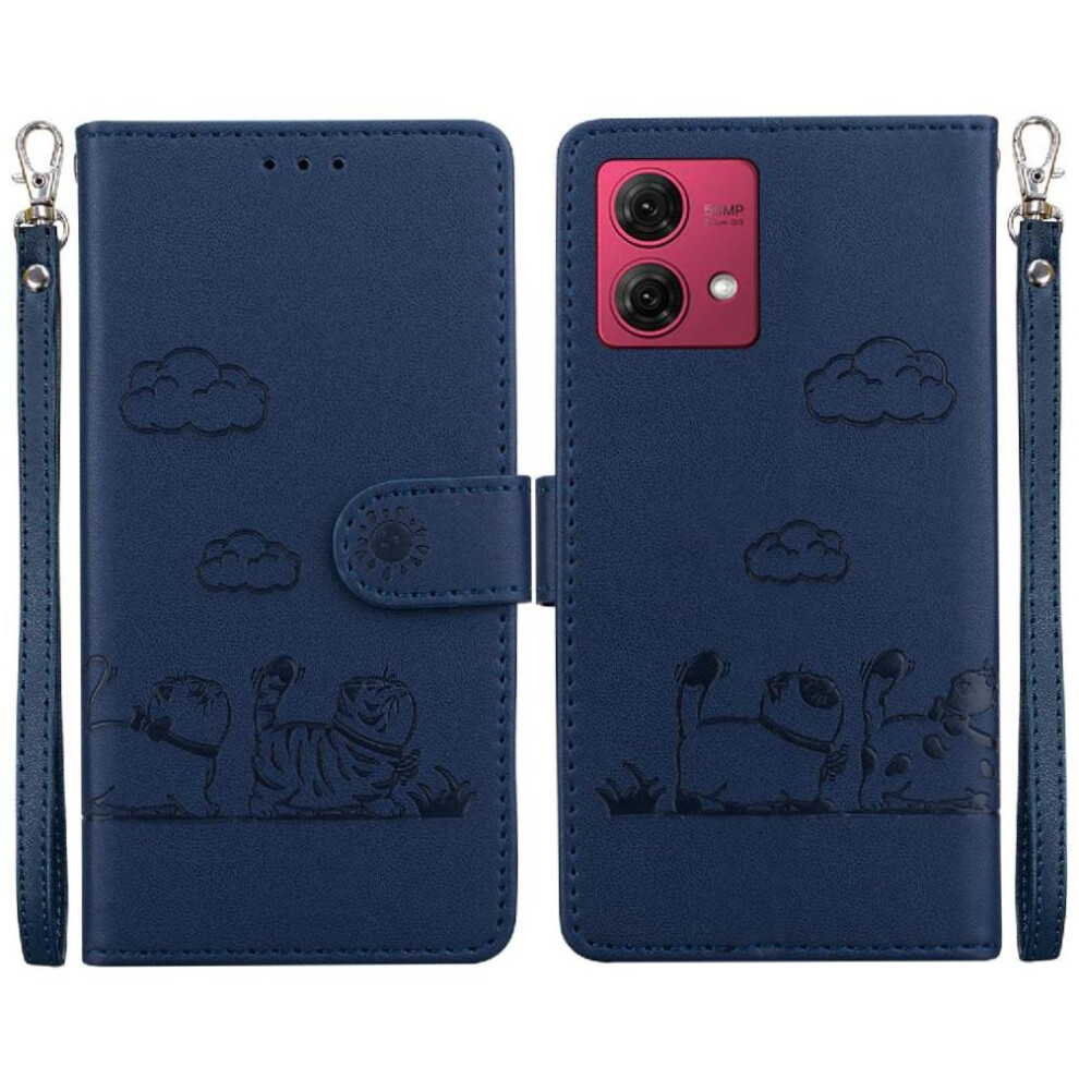 (Blue) Flip Case For Motorola Moto G84 Card Slot Holder Kickstand Cat Rfid Leather Wallet Blue 764563094554