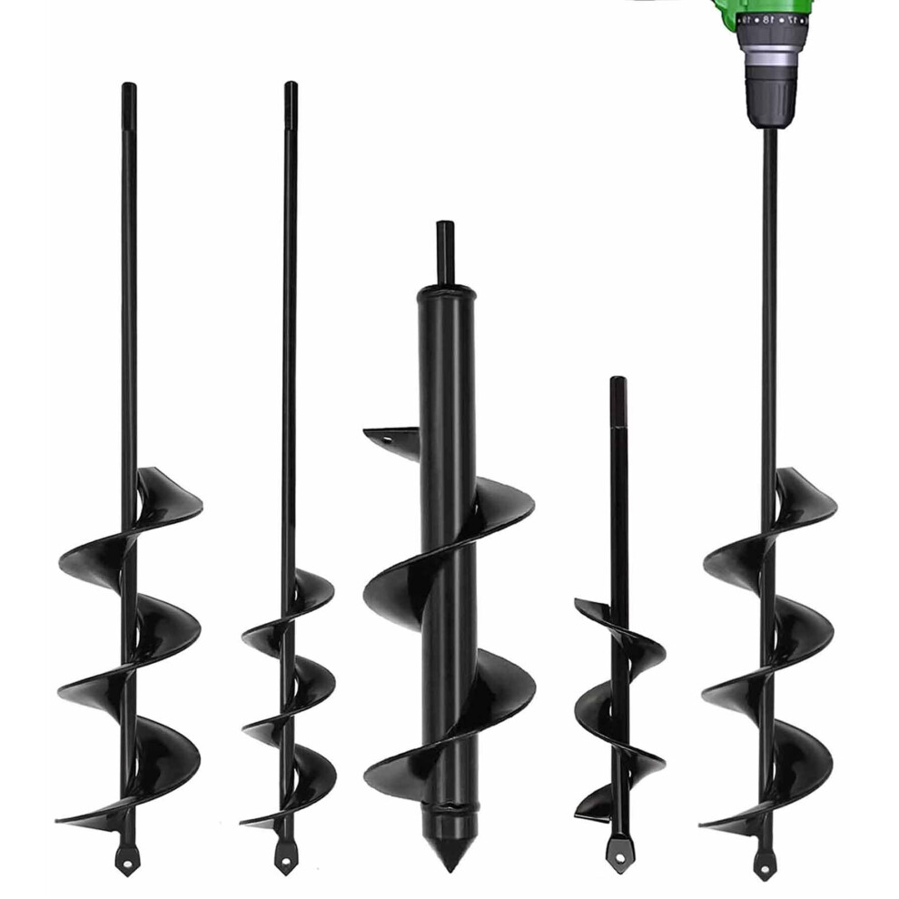 4 Pack Steel Garden Auger Spiral Drill Bits For Post Holes And Earth Augering, Corrosion Resistant, 1.6'X9', 1.6'X16.5', 3'X16.5', 3'X12' 6493810822476