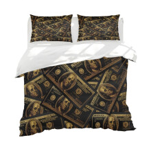 Black Gold 100 Dollar Bill Money Duvet Covers Set Super Soft 3 Piece Washed Microfiber