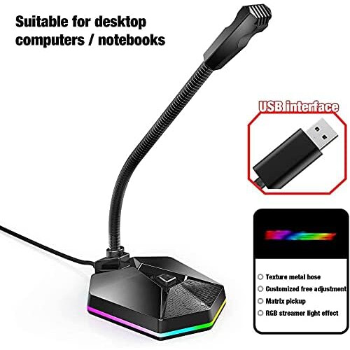 Computer USB Microphone LightEmitting Flexible Free Drive HD Sound Card Noise Reduction Microphone OneKey Switch 1