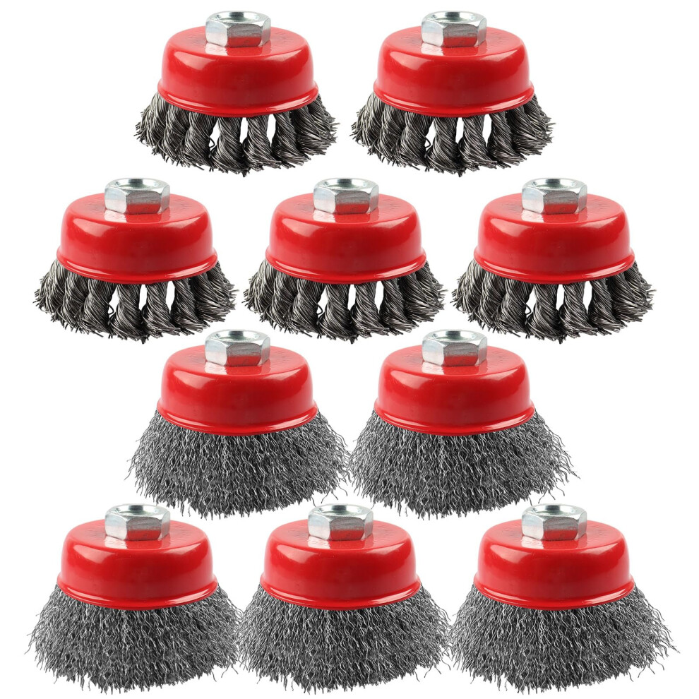10 Pack Wire Cup Brush For Grinders, Wire Wheels For 4 1/2 Angle Grinder, 3 Twisted Knotted Coarse Crimped Cup Brush 395291781821