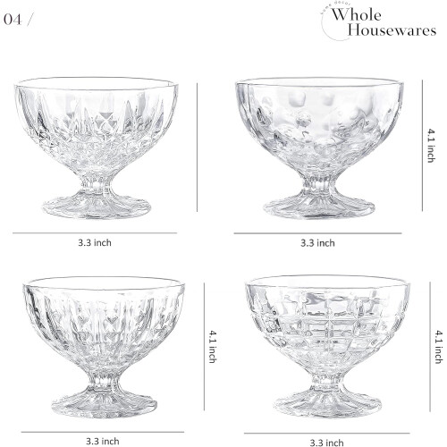 4 Set Glass Dessert Bowls Ice Cream Serving 8 Ounce 2