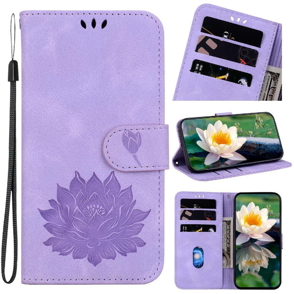 (Purple) Flip Case For Motorola Moto G84 Kickstand Kickstand Wallet Relief Lotus Flower Magnetic Purple 764563095261