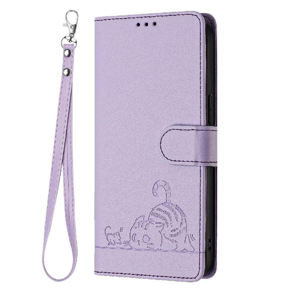 (Purple) Case For Motorola Moto G42 Card Slot Holder Kickstand Cat Rfid Wallet Flip Cover Purple 764563095858
