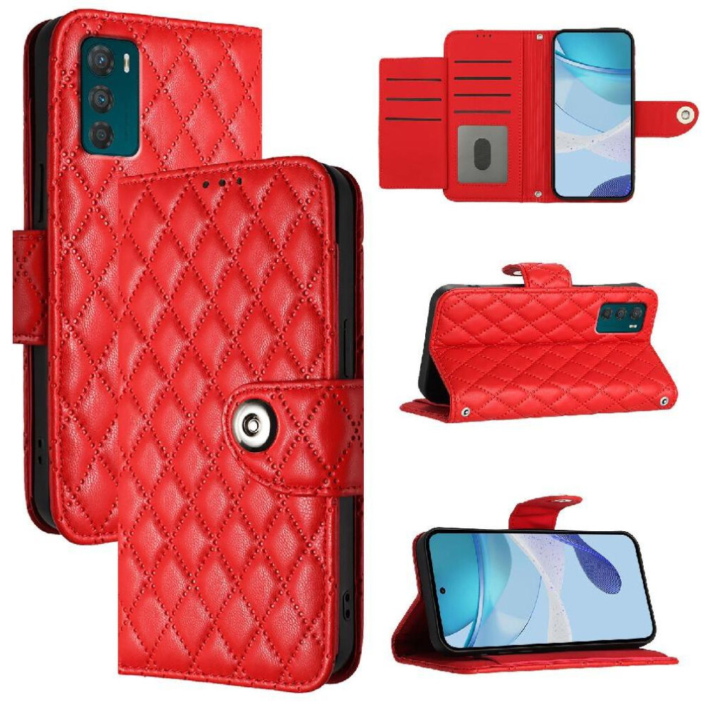 (Red) Case For Motorola Moto G42 Card Holder Wallet Cover Wrist Strip Shockproof Stylish Protective Red 764563096442