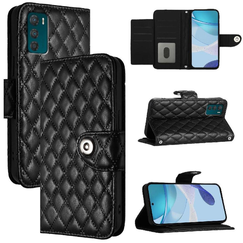 (Black) Case For Motorola Moto G42 Card Holder Wallet Cover Wrist Strip Shockproof Stylish Protective Black 764563096459