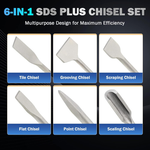 6 pc Chisel Set SDS Plus Shanks Masonry Concrete Drill Bit Set for Home Improvement 1