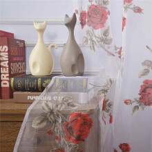 2 Panels Sheer Red Rose Florals Print Privacy Drapes for Bedroom W52 x L63