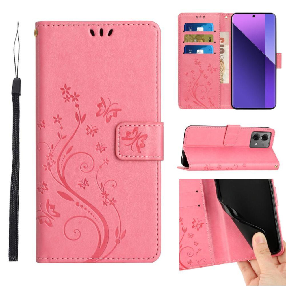 (Pink) Filp Case For Motorola Moto G84 Card Holder Wrist Strap Pu Leather Magnetic Closure Kickstand Pink 764563096718