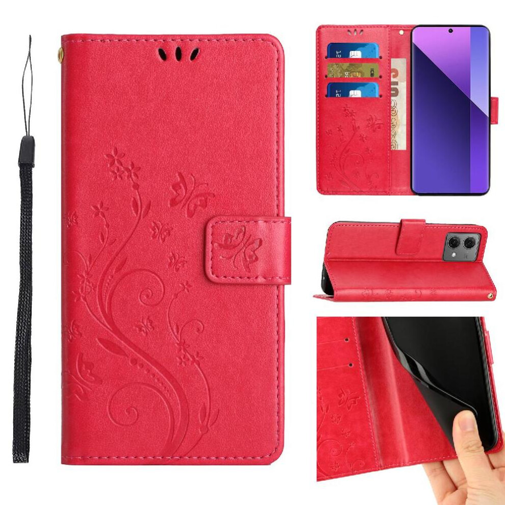 (Red) Filp Case For Motorola Moto G84 Card Holder Wrist Strap Pu Leather Magnetic Closure Kickstand Red 764563096671