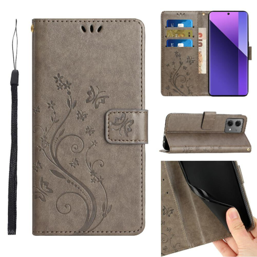 ( ) Filp Case For Motorola Moto G84 Card Holder Wrist Strap Pu Leather Magnetic Closure Kickstand Gray 764563096763