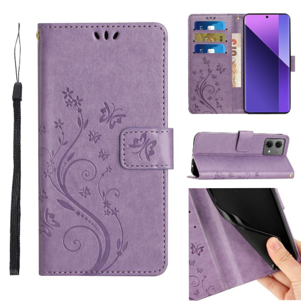 (Purple) Filp Case For Motorola Moto G84 Card Holder Wrist Strap Pu Leather Magnetic Closure Kickstand Purple 764563096749