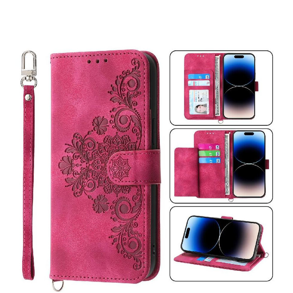 (Red) Flip Case For Motorola Moto G84 Multiple Credit Card Slots Shockproof Wristband Embossed Red 764563096916