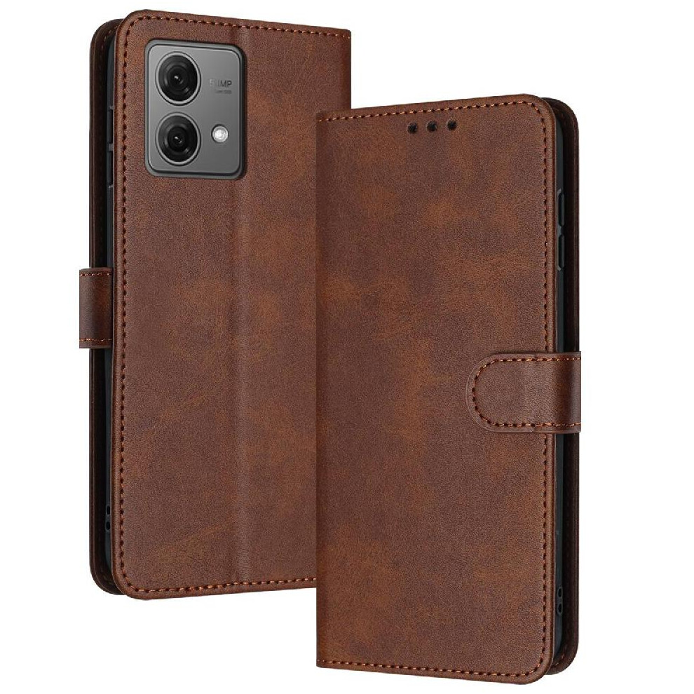 Photos - Case  Flip  for Motorola Moto G84 5g Pure Colour with Buckle Pu Leather with Card Slot Kickstand(Brown)