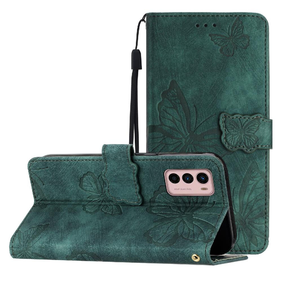 (Green) Flip Case For Motorola Moto G42 Magnetic Closure Card Slots Holder Wallet Butterfly Pu Leather Green 764563097197
