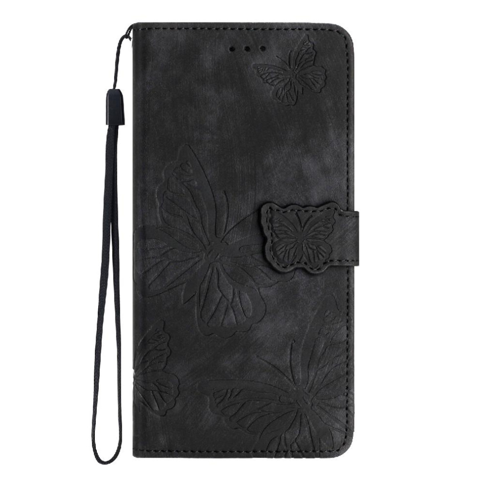 (Black) Flip Case For Motorola Moto G42 Magnetic Closure Card Slots Holder Wallet Butterfly Pu Leather Black 764563097203