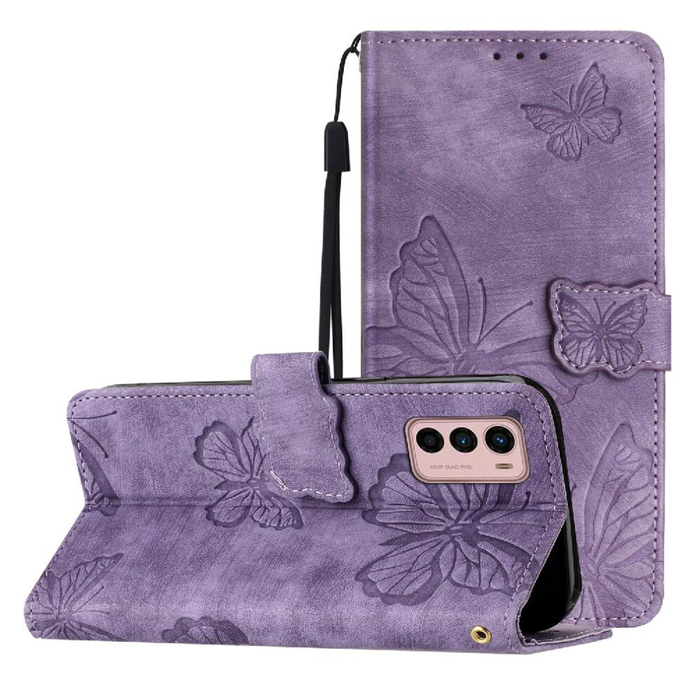 (Purple) Flip Case For Motorola Moto G42 Magnetic Closure Card Slots Holder Wallet Butterfly Pu Leather Purple 764563097180