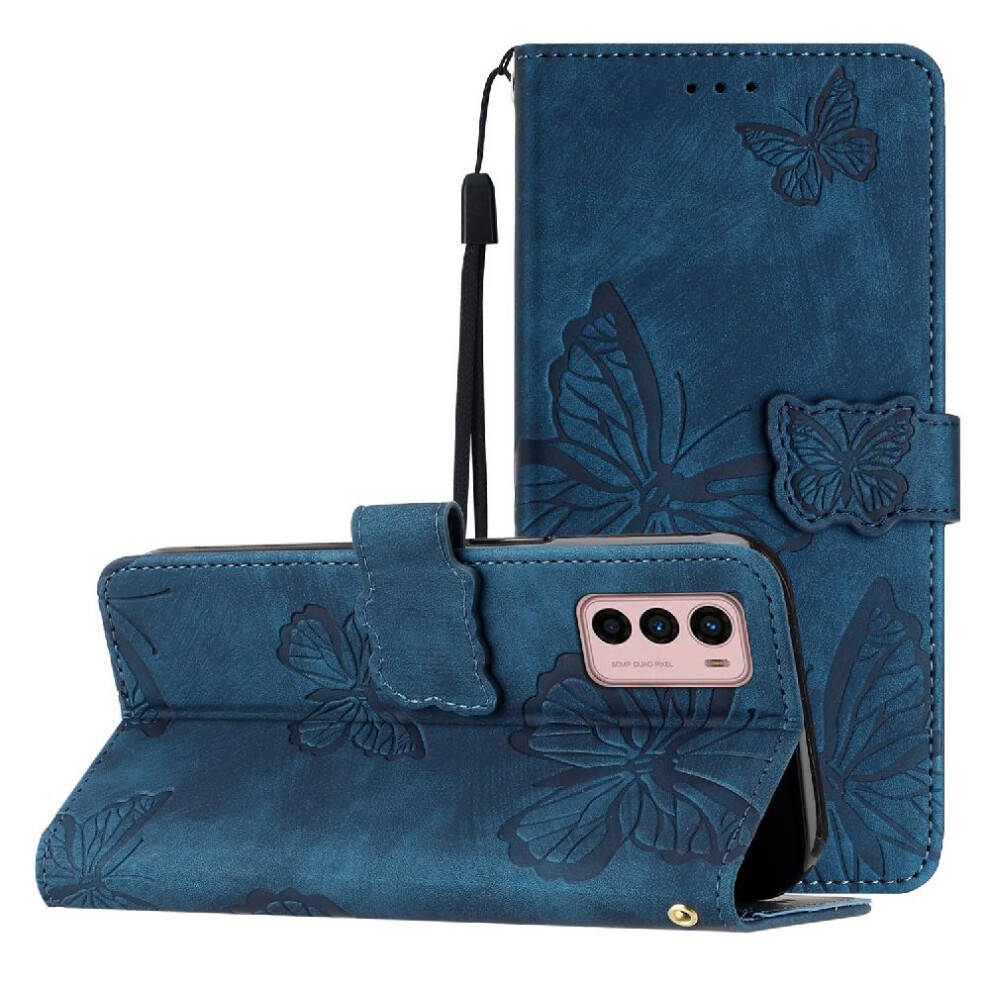 (Blue) Flip Case For Motorola Moto G42 Magnetic Closure Card Slots Holder Wallet Butterfly Pu Leather Blue 764563097210