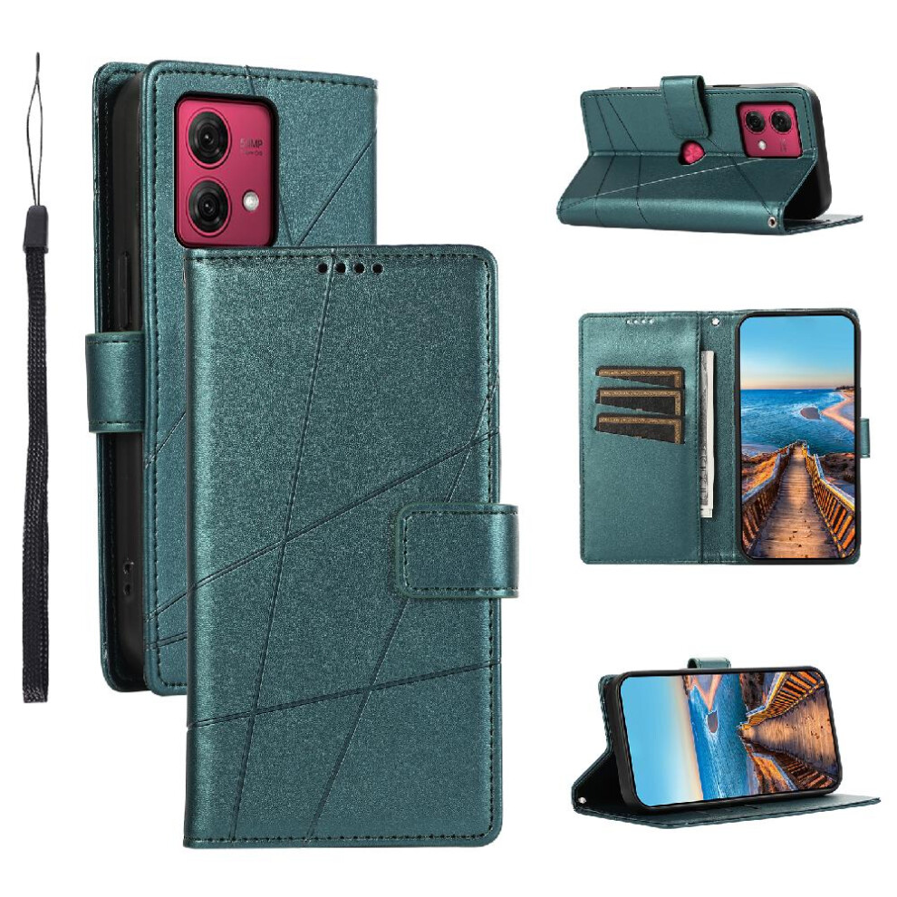 (Green) Flip Case For Motorola Moto G84 Three Card Slots Shock Absorbing Kickstand Shockproof Green 764563097265
