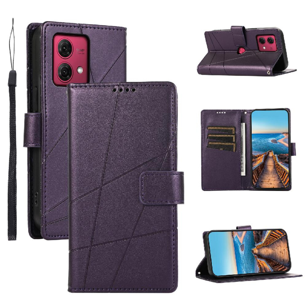 (Purple) Flip Case For Motorola Moto G84 Three Card Slots Shock Absorbing Kickstand Shockproof Purple 764563097272