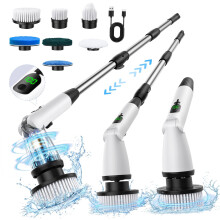 7 Replaceable Brush Heads Electric Spin Scrubber LED Display Cordless Bathroom Cleaner Set for Shower Floor Tub