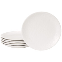 6 Plates Ceramic Artisanal Linen Textured Design Dinner Side Plate for Salads  20cm