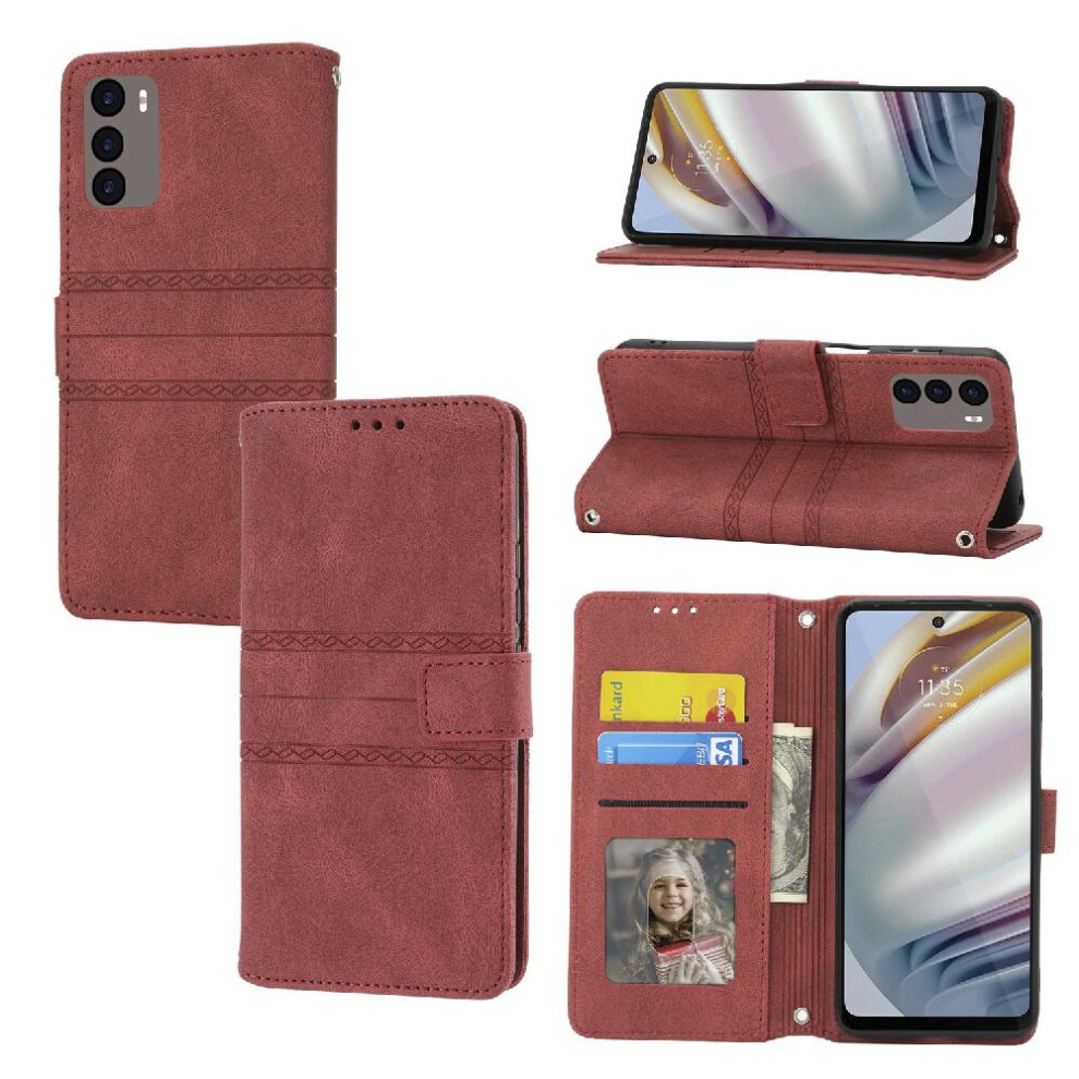 (Red) Flip Case For Motorola Moto G42 4G Magnetic Closure Pu Leather Wallet Case Kickstand Shockproof Protective Red 764563097562