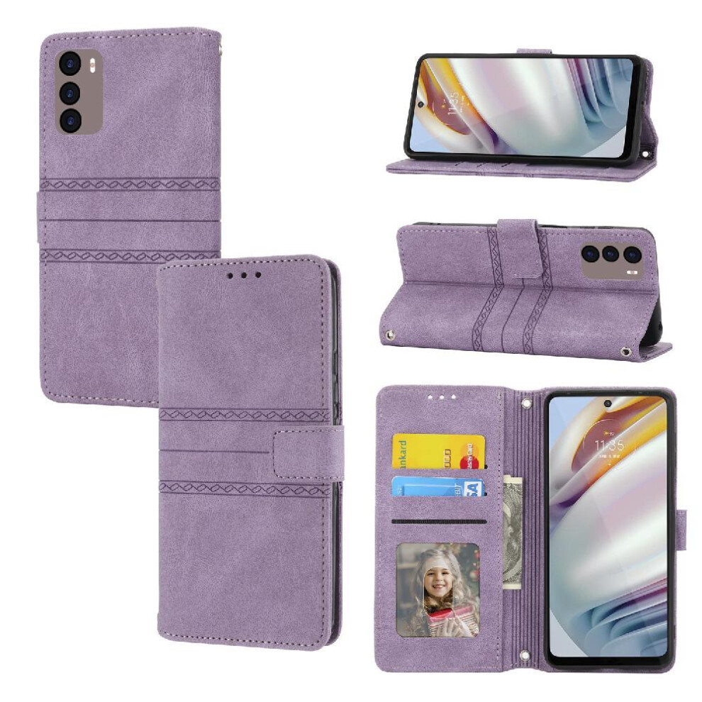 (Purple) Flip Case For Motorola Moto G42 4G Magnetic Closure Pu Leather Wallet Case Kickstand Shockproof Protective Purple 764563097593