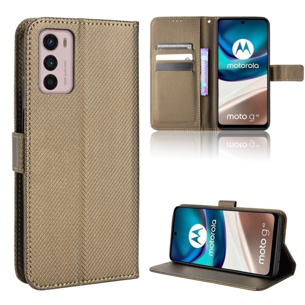 (Brown) Case For Motorola Moto G42 Cover Card Holder Magnetic Wallet Kickstand Brown 764563097807