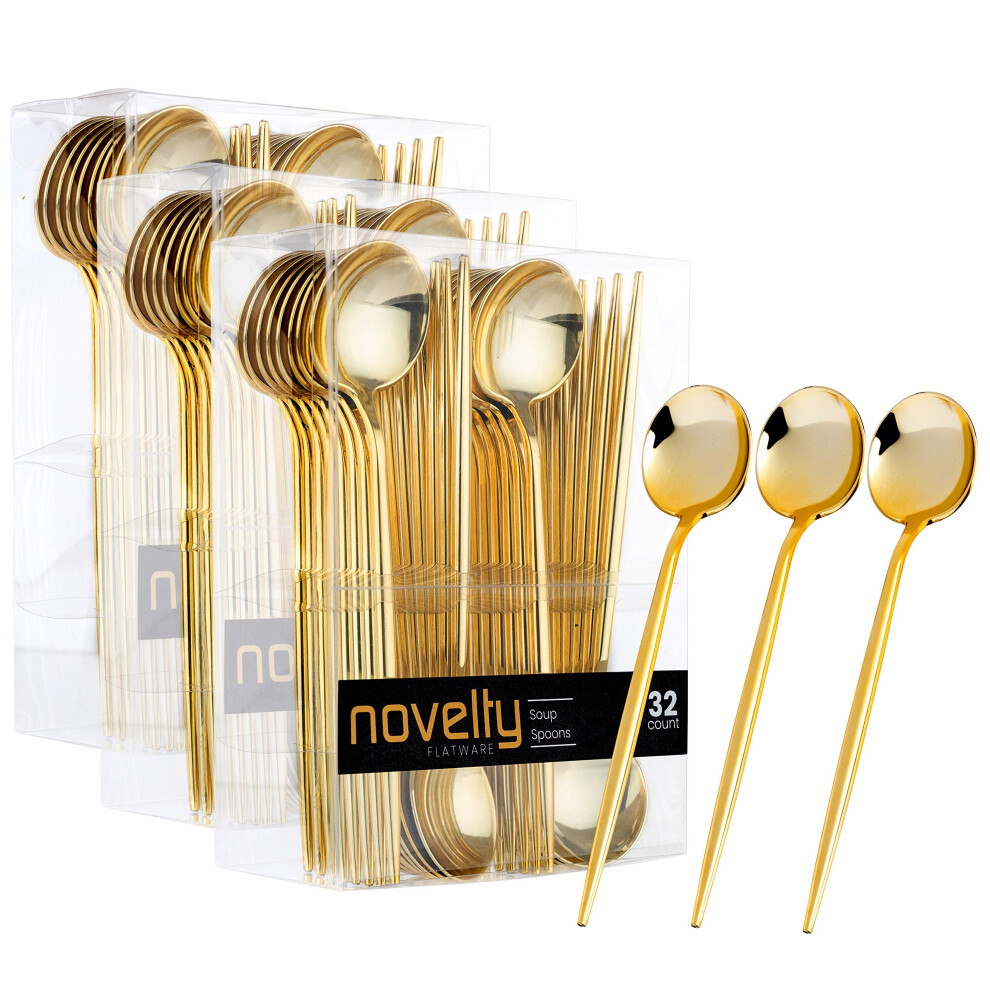 64 Count Luxury Gold Soup Spoons for Dining and Entertaining