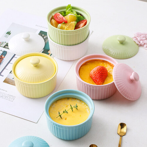 5 Set Ramek With Lids Assorted Colors Oven Safe for Creme Brulee 4 oz