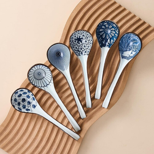 6 Set Blue Soup Spoons for Soup Dumplings and Pho with Long Handle 2