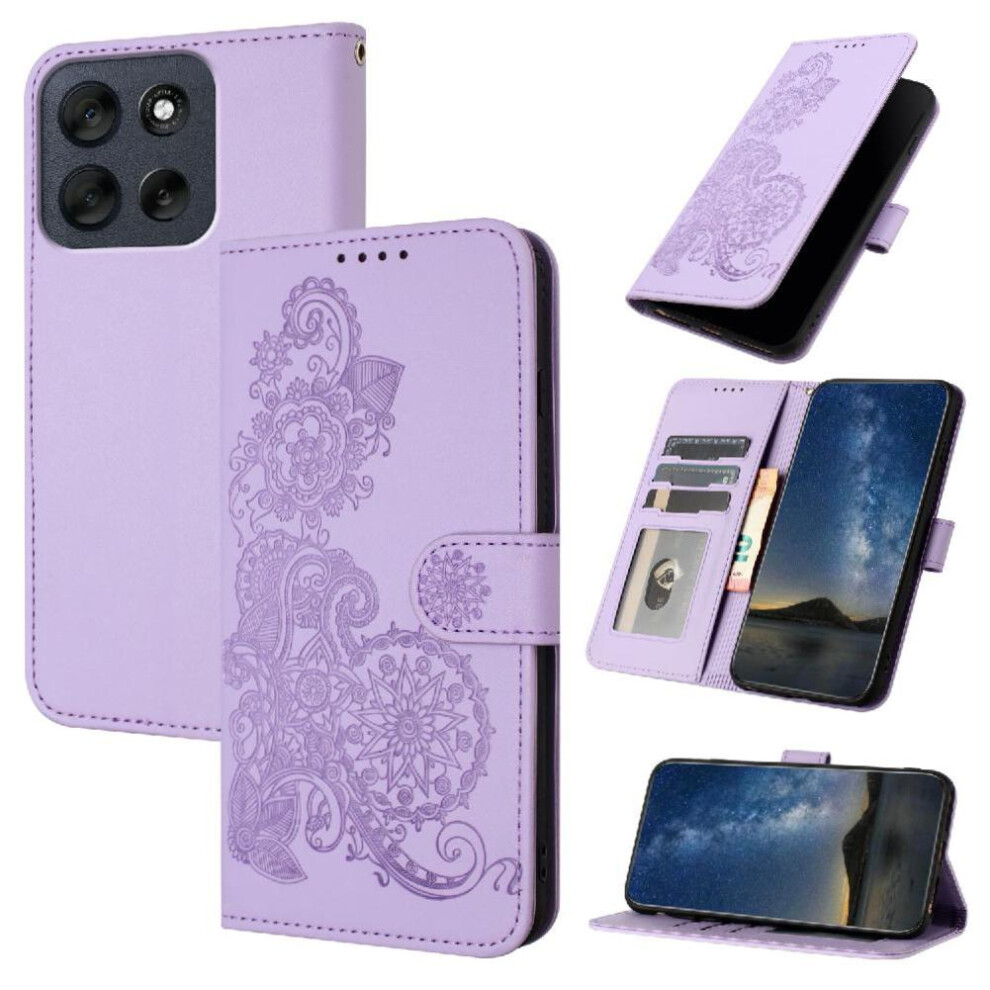 (Purple) Flip Case For Motorola Moto G56 Pu Leather Magnetic Closure With Card Slot Stand Flip Folio Book Kickstand Protective Purple 764563100675